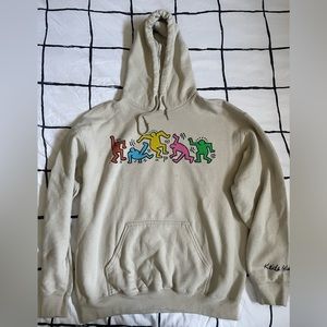 Keith Haring Sweatshirt Mens Size Medium Beige Ripple Hoodie Pullover
